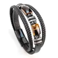 Pulsera de cuero trenzado multicapa para hombre con piedra ojo de tigre imán - Estilo Trenzado Cuentas de Metal Ojo de Tigre Marrón Oscuro (G)