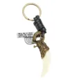 Llavero de colmillo de lobo punk retro cuerda de cuero trenzado colgante de bolso - Como se muestra / Colmillo Blanco Anillo Plano Cuero Café