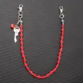 Punk red skull pants chain hip hop rock wallet chain with skull key and dice charms. - Red