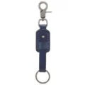 Portachiavi in pelle rétro con gancio in metallo e cuciture blu per chiavi auto borsa. - Blu