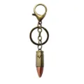 Vintage Bronzepatrone Schlüsselanhänger mit Karabiner, Retro Metall Legierung Anhänger. - Grobe Bronze + Rot