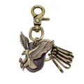 Llavero de águila de bronce vintage con base de cuero, mosquetón y anillos para llaves. - Estilo Pieza Cuero Águila