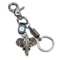 Vintage metal elephant keychain detail shot, antique gunmetal finish, durable hardware. - Elephant Spring Buckle