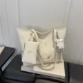 Stylish cream tote bag with glitter butterfly print, matching pouch and cute bunny charm. - With Pendant / White