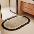 Alfombra de baño antideslizante ovalada absorbente felpudo decoración de hogar moderna - 40*60cm (Base de Caucho de Lino) / Reino estratificado de terciopelo cálido