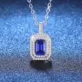 Collier pendentif pierre bleue carrée en argent sterling 925 et bijoux de luxe - Saphir de Laboratoire 1ct