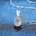 Ασημένιο Κολιέ 925 με Οβάλ Πέτρα Moissanite Εξαιρετικό και Πολυτελές Γυναικείο Κόσμημα - Ασήμι 925 / Μοϊσανίτης 1 Καράτι