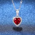 S925 sterling silver cultured ruby heart necklace with a dazzling diamond halo. - 925 Silver / 1 Carat Lab-Grown Ruby