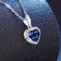 S925 sterling silver heart blue sapphire necklace for women, elegant diamond halo pendant jewelry. - 925 Silver / 1 Carat Lab-Grown Sapphire
