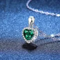 S925 Sterling Silver Heart Green Emerald Zircon Pendant Necklace for Women Elegant Jewelry - 925 Silver / 1ct Lab Grown Emerald