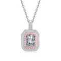 Collier pendentif halo en argent S925 avec pierres roses et blanches scintillantes. - Moissanite Coupe Radiant