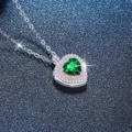 Magnifique collier pendentif en argent 925 cœur pierre précieuse verte pour femme - Argent 925 / Émeraude de Laboratoire Zambienne 1ct