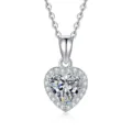 S925 sterling silver heart moissanite pendant necklace for women, sparkling diamond halo. - 925 Silver / 1 Carat Moissanite