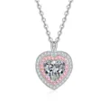 Collier Cœur Moissanite Argent Sterling S925 Double Halo Pendentif Pierre Rose Cadeau - Argent 925 / Moissanite 1 Carat