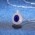 Collier Pendentif Double Halo en Argent Sterling 925 avec Saphir Bleu Mode Femme - Saphir de Laboratoire 1ct