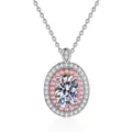 Collier en argent sterling S925 avec pendentif en moissanite ovale et halo rose blanc - Moissanite 1 Carat
