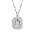 Élégante collier pendentif émeraude en moissanite argentée avec halo de pierres roses - Moissanite Coupe Émeraude