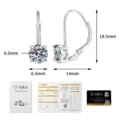 Argent S925 moissanite colorée boucles d'oreilles françaises 1 carat quatre griffes - Taille Moyenne D Blanc