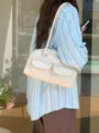 Chic women shoulder bag PU leather casual handbag with front pockets stylish daily purse - White