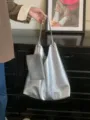 Silver metallic tote shoulder bag, stylish large capacity casual underarm bag for women daily use. - Silver