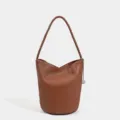 Brown leather bucket bag for women, retro hobo shoulder bag for daily casual commute. - Brown