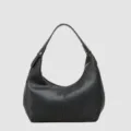 Black lychee pattern soft leather shoulder bag casual dumpling handbag trendy underarm style - Black