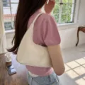 Elegant white crescent hobo shoulder bag for women, stylish minimalist PU leather handbag. - Off White