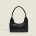 Black crescent underarm bag, minimalist French style single shoulder handbag for women. - Black