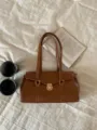 Retro Brown PU Leather Underarm Shoulder Bag Minimalist Commuter Handbag for Women - Brown