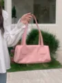 Chic pink shoulder bag for women, stylish vintage baguette purse, elegant daily commuter handbag. - Pink