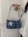 Τσάντα ώμου denim Y2K με αλυσίδα, αστέρια και vintage σχεδίαση για καθημερινή χρήση. - Μπλε