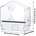 Detalle de comedero para pájaros de acrílico transparente con ventosas y dimensiones. - 21.5*20.5*10cm