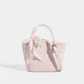 Pink bucket handbag for women, chic spring crossbody bag with sweet floral scarf and shoulder strap. - Pink