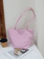 Borsa shopper minimalista in nylon rosa da donna, borsa a spalla casual di grande capacità per ufficio. - Rosa