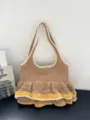 Handgemachte Häkel-Tote-Bag, Strick-Schulter-Einkaufstasche mit Rüschen für Damen Alltag. - Khaki