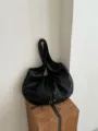 Black pleated shoulder bag for women, trendy hobo handbag, minimalist commuting daily bag. - Black