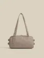 Borsa a tracolla Boston vintage da donna, borsa chic in ecopelle retrò sotto l'ascella con fibbie. - Kaki