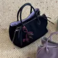 Minimalist nylon tote bag with dual handles, side zippers, and a cute charm for daily use. - No Pendant / Black Purple