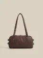 Moderna elegante borsa a spalla boston retrò marrone stile biker in pelle pu da donna - Caffè