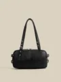 Borsa a tracolla Boston retrò nera sottoascellare pelle PU stile moto elegante da donna - Nero