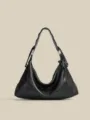 Borsa a tracolla hobo in pelle nera da donna, grande borsa elegante e casual per ogni giorno. - Nero