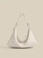 Borsa a spalla hobo bianco sporco minimalista da donna, elegante borsa a secchiello con nodo. - Bianco