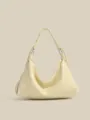 Eleganter borsa a spalla hobo giallo burro in ecopelle morbida per tutti i giorni. - Giallo