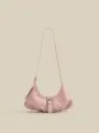 Borsa a tracolla in pelle rosa, borsa a mezzaluna plissettata minimalista per donna elegante. - Rosa