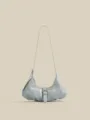 Minimalist light blue dumpling shoulder bag stylish commuter crossbody bag for women daily wear. - Blue