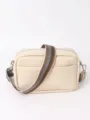 Borsa a tracolla in pelle beige stile fotocamera con ampia tracolla a righe dettaglio - Bianco avorio