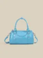 Light blue leather boston shoulder bag stylish commute handbag casual crossbody bag for women - Blue