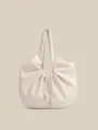 Bolso de hombro suave minimalista para mujer, elegante bolso hobo plisado de cuero PU. - Blanco