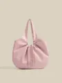 Bolso de hombro plisado rosa para mujer, elegante bolso de mano coreano con cordón. - Rosa