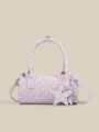 Borsa a mano cilindrica a pois rosa da donna, borsa a tracolla alla moda con design dolce. - Rosa